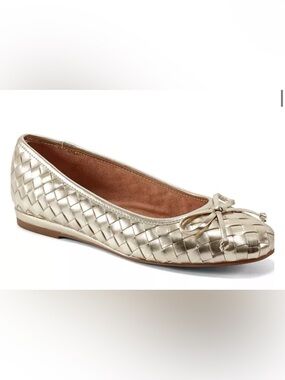 Easy Spirit Women’s Gold Woven Ballet Flats Size 8 Bow Slip-On NWT No Box